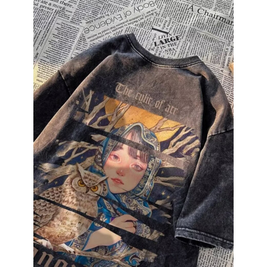 Camiseta de algodón de algodón puro de algodón puro de peso puro opeody americano para hombres sueltos de la marca suelta de verano de verano y camiseta antigua alas mangas [250g de algodón puro] x1416-negro 4xl