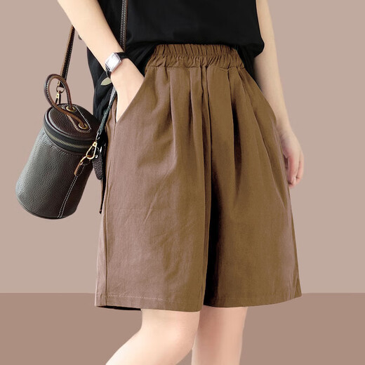 Pure cotton high-waist slim women's pants, thin, versatile, large size, casual, petite, shorts, summer wide-leg pants, black XL recommended 110-125 Jin Jin equals 0.5 kg