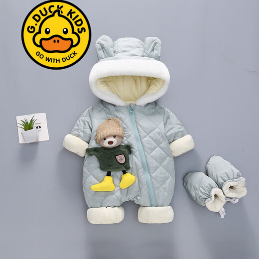 G.duck brand children's clothing baby clothes plus velvet thickening warm harem full moon winter clothing newborn onesie outer wear romper pink 66cm