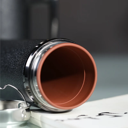 Tanxuange Purple Clay Tea Tasse Thermos Cup Herren-High-End-Büro-Tee Tasse für Geschenke für Vater und Lehrer Custom Lacking Spiegel mattes schwarzer Straight Cup-Red Lederbox 350ml