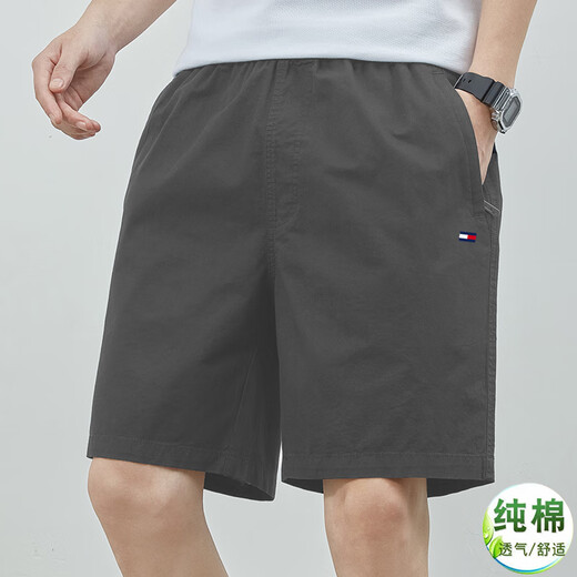 TOMMYBULLTommy Tommy Pure Cotton Shorts Men's Summer New Loose Straight Cropped Pants Middle-aged and Young Home Casual Shorts Khaki 9224 M