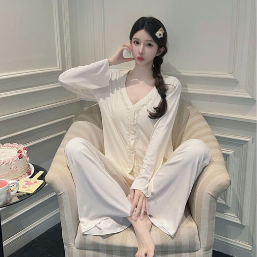 Modal 2025 spring and autumn new Modal cotton pajamas for women's suspender long-sleeved three-piece set fairy style home clothing internet celebrity gray (7374) M