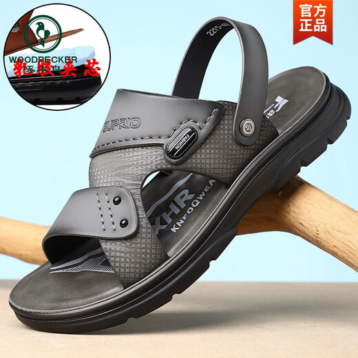 Woodpecker ultra-light soft-soled sandals men's shoes non-slip beach sandals dual-purpose casual outside breathable middle-aged summer 2025 new model 6187 black 38