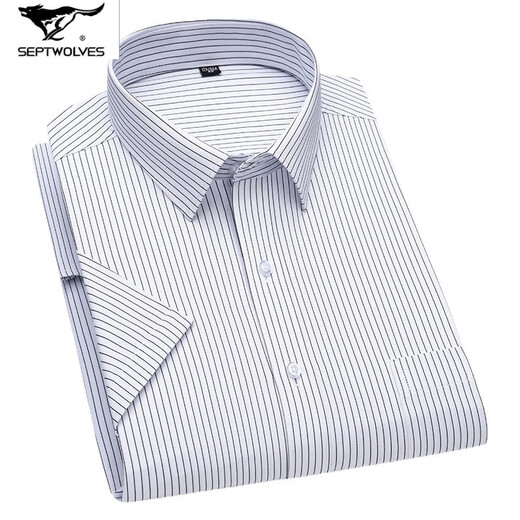 Sieben Wolfs 2025 Sommer Herren-No-Lösungs-Kurzarm-Shirt mit mittleren Altersgeschäftskleidung im mittleren Alter Kleidung Mode Komfort High-End-Baumwoll-Shirt DX6630 38