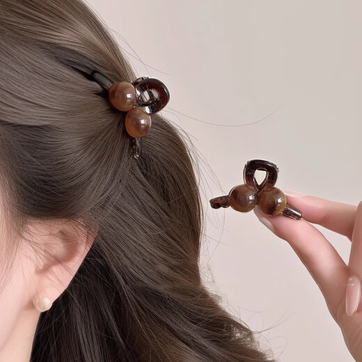Liangshihuan Short Hair Bangs Side Clip Small Clip Women's Forehead Side Hair Clip 2025 New High-End Small Clip Hair Accessories Headwear Upgraded Brown Beads Small Clip Main Picture Style