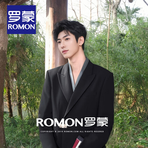 ROMON New Chinese style men's suit suit with metal buckle design, loose suit, high-end tunic suit, handsome suit for men, black suit + pants XL (160-180Jin Jin equals 0.5kg)