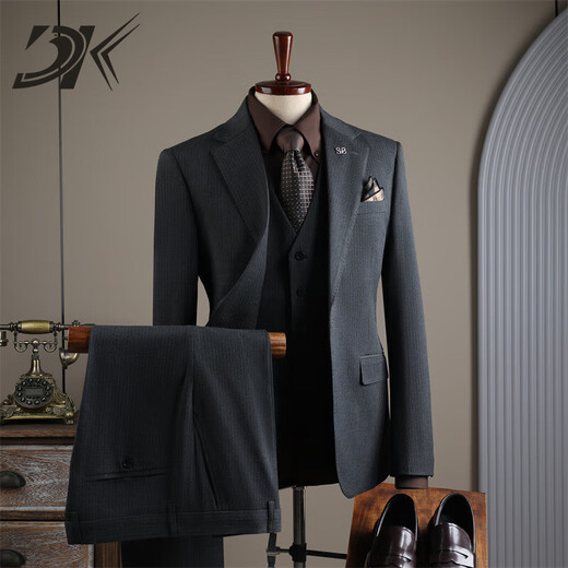 DK high-end men's one-button suit suit men's striped jacket casual business formal dress suit two-piece set one-button dark gray (suit + trousers) 2XL 54 (138-150Jin Jin equals 0.5 kg)