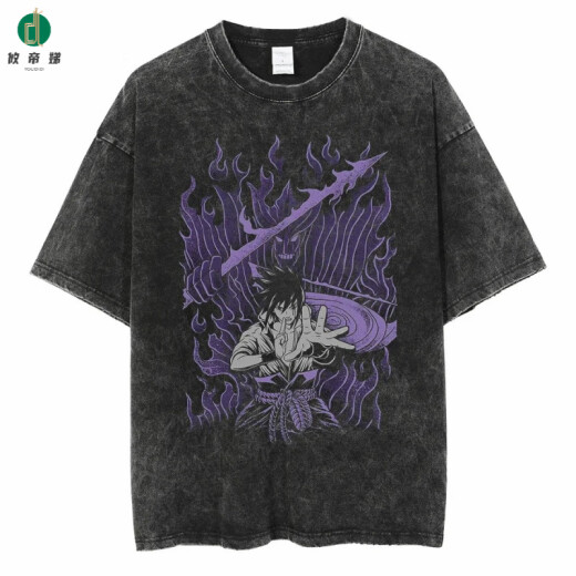 La nueva calle de YouDidi lavado antiguo japonés retro japonés naruto naruto camiseta de algodón de algodón de algodón de manga corta b1381 lavado negro s