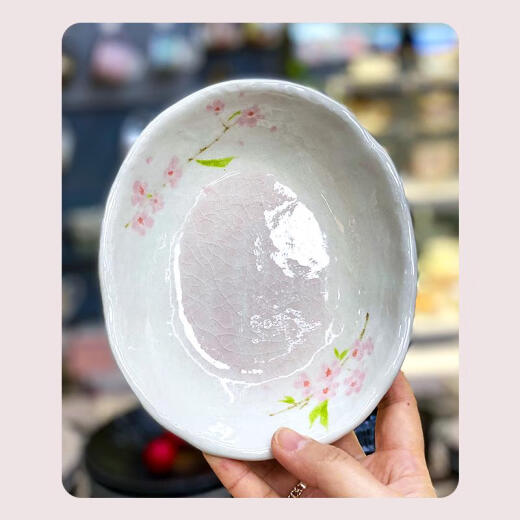 三栖虎制樱花手工盘子釉下彩饭碗防烫菜盘寿司蘸料碟咖喱饭盘 樱花大椭圆盘 k-14082