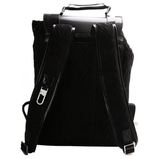阿玛尼（Emporio Armani）纯色简约翻盖开合 牛皮革 书包背包双肩包 男款 黑色 基础装（包+防尘袋）