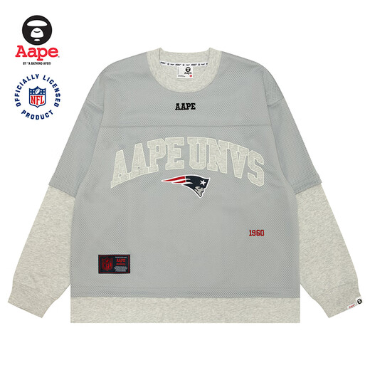 
AAPE joint NFL men's spring and autumn letter badge embroidery loose trend fake two-piece long-sleeved T-shirt 9720XAN WH2/white gray S