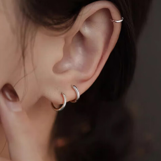 LANSHU Silver Earrings for Women 2025 New Ear Hole Ring Minimalist Bean Earrings Silver Needle Design High-end Earrings Ear Care Combination Kit 10+3mm