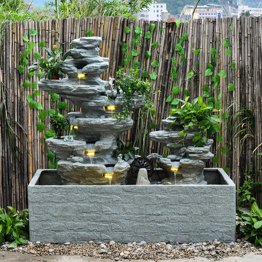 Tiantongtai Floor Wurping Fließender Wasserfischteich Zirkulation Wasserfall Wasserfall Fengshui Rad Ornamente im Freien im Außen Hof Wohnzimmer Fortune -Dekoration Landschaft 5052 Fischteich + 5010 erhöhte Berge