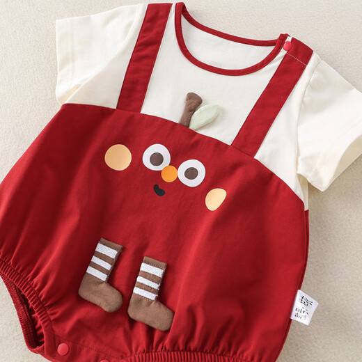 G.duck小黄鸭婴儿包屁衣服夏季薄款新生儿连体衣可爱满月百天三角爬爬服 酒红 66cm 66码0-3月建议宝宝4-6公斤