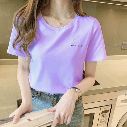 Duvanis T-shirt féminin à manches courtes Vêtements d'été 2025 Nouveaux t-shirts à manches à manches courtes pour les femmes 6172 Smoky Purple M (recommandé 80-105 Jin [Jin est égal à 0,5 kg])