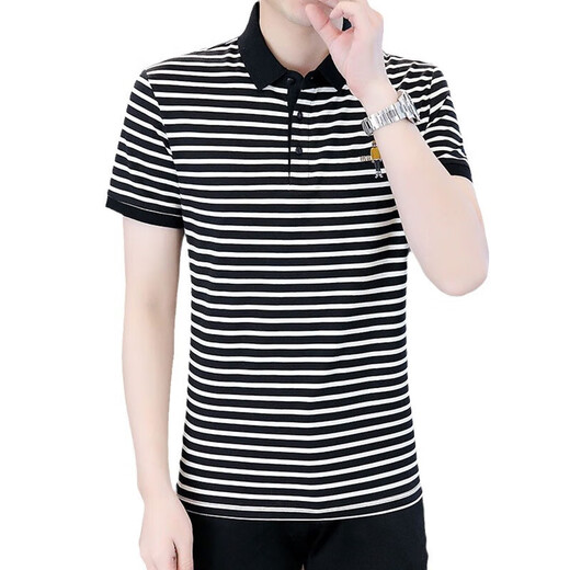 Hagan gestreiftes Polohemd Herren kurzärmeliges Polo-Hemd koreanische Stil Slim Ice Seidenhemd Sommer Trendy Brand Casual Sticked Shirt 6626 Grey XL (120135Jin [Jin Equals Equals Equals])