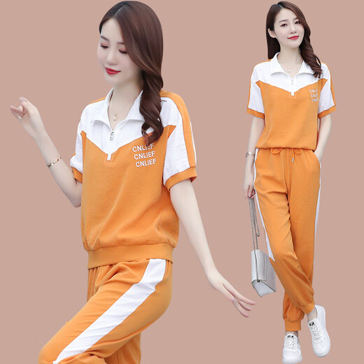 啄木鸟冰丝短袖时尚休闲运动服套装女2025夏季新款显瘦跑步服时尚两件套 【1389】黑色 L【建议100-110斤】