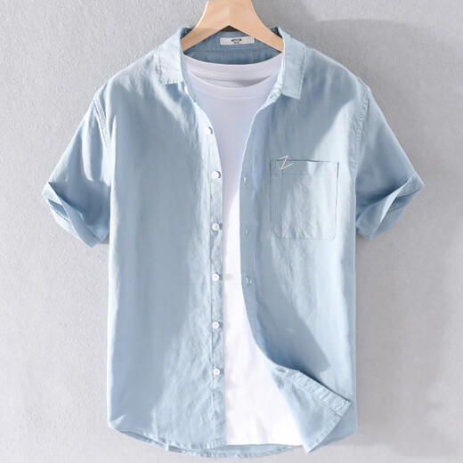 Sieben Wolf-Männer-Leinen Lappel mit kurzärärmigem T-Shirt lose Hemdkragen Top Kleidung mit Ausschnitt T-Shirt Leinen Sommerkleidung Yunyi-9711 White XL