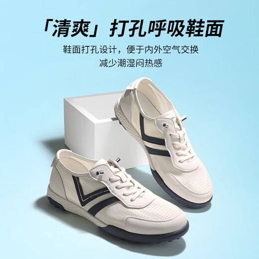 Seven Wolf men's shoes for summer light and breathable casual shoes for cloth punching without stuffiness, lightweight soft sole men's sports shoes for odorproof white/blue 9854 40