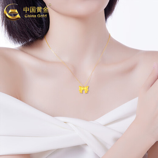 CHINA GOLD 18K Gold Necklace Women's Light Luxury Versatile Jewelry Bow Pendant Valentine's Day Birthday Gift for Girlfriend and Lover 18K Bow Pendant with S925 Chain