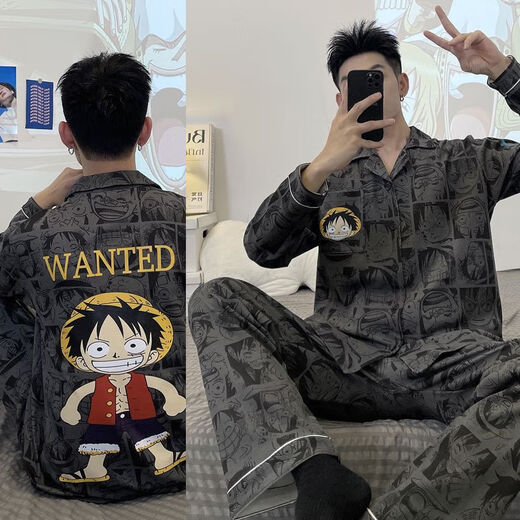 Mu Fengqing men's pajamas long-sleeved pants spring and autumn thin student cartoon teenager men's large-size home clothing set 9923 men M standard (high 165100 Jin [Jin equals 0.5 kg])