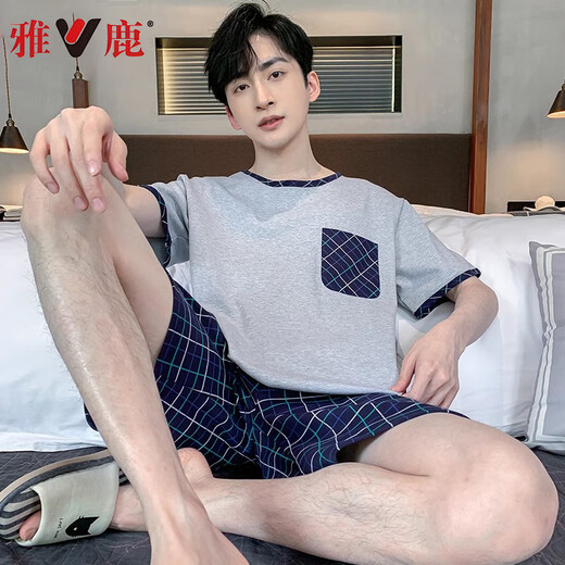 雅鹿睡衣男士2025新款春夏季棉薄款套头圆领短袖男生休闲家居服套装 21M9934 L [100120斤]