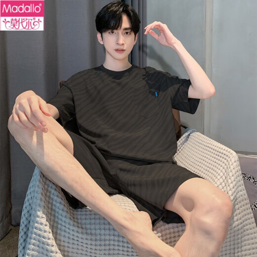 莫代尔新款男士睡衣夏季莫代尔薄款短袖短裤夏天可外穿家 6198蓝莫代尔套装 L 90-120斤