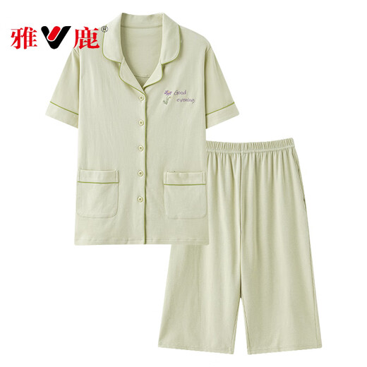 
Yalu summer pajamas for women pure cotton short-sleeved cropped pants for casual cardigans with large size home clothes two-piece set NX9898 2XL