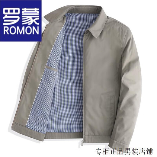 ROMON high-end brand 100% pure cotton middle-aged and elderly dad autumn jacket men's lapel jacket spring and autumn tops AL-K2121 khaki M 17060Jin [Jin equals 0.5 kg] to 90Jin [Jin equals 0.5 kg]