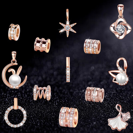 MHFDO gold pendant single pendant alone women's silver necklace color gold pendant without chain rose gold color gold with silver single chain rose gold 38+5cm extension chain