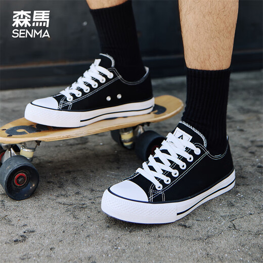 Senma Classic Canvas Shoes Men's Shoes 2025 Summer New Trendy Shoes Low-top Cloth Shoes Versatile Outdoor Sports Leisure Shoes Black (Ready Stock Quick Delivery) 40