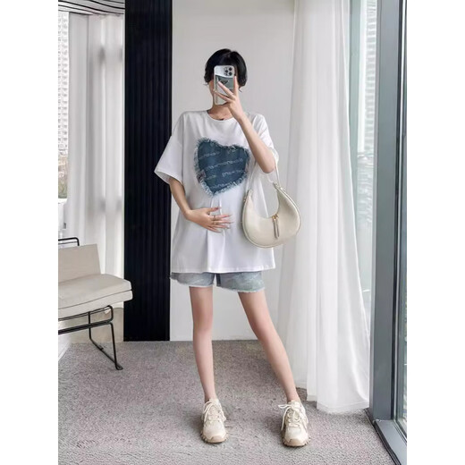 
Baintan straight hair pregnancy summer suit women's two-piece set top shorts maternity suit summer large size pregnancy shorts 13556-milk tea color L