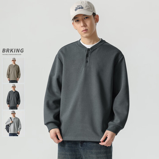 My speed WOODSOON men's sweatshirt 2025 autumn new fashion brand American Henry collar bottoming shirt men's long-sleeved tops floral gray M