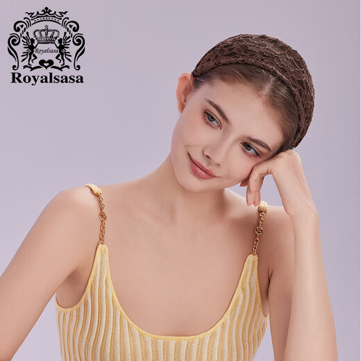 Royal sasa皇家莎莎遮白发碎发压发宽边发箍女蕾丝布艺百搭发卡防滑发带 咖色CO