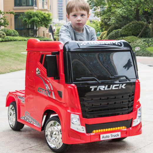 Berry Jiajia heavy truck container truck head children's electric vehicle remote control children's toy car can be used. Black container with cabinet + leather seat + foam wheel