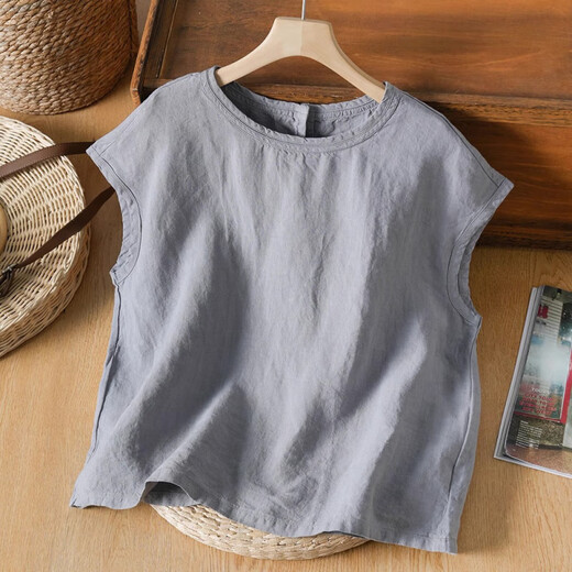 TOUCH MISS summer literary temperament short-sleeved T-shirt for women solid color round neck loose top TM2575GY white M [90-120Jin [Jin equals 0.5 kg]]