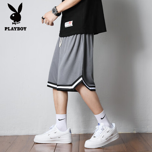 花花公子（PLAYBOY）运动短裤男款夏季美式篮球裤衩冰丝速干五分中裤男士宽松休闲裤子 1478 黑色 L