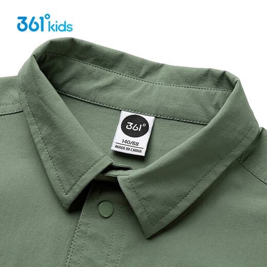 361 Shopping mall same style 361 children's clothing boys' long-sleeved lapel shirt 2025 summer new style medium and large children's tops Kino Green 130