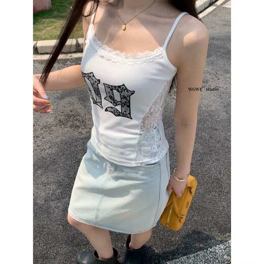
WE hot girl lace splicing small suspender pure slim fit and beautiful back sleeveless top vest W3887 GL black M