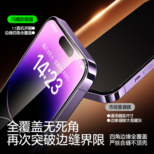 闪魔适用苹果14promax钢化膜iphone14promax手机膜高清防爆防摔抗指纹顺滑手感听筒防尘2片装
