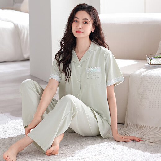 Shuo Gu Jin (Shuo Gu Jin) Offizieller Pyjama mit Brustpolster für Frauen im Sommer coole reine Baumwolle kurzärmelige Hose kann außen mit integriertem Anti-Concav-Punkt Home Clothing Z693 Weichpulver mit Brustpolst M empfohlen 80-105 Jin [Jin gleich 0,5 kg] getragen werden.