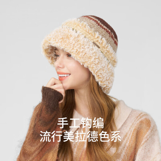 Kenmont hand-woven lamb velvet wool basin hat for women, foldable and deepened ear protection fisherman hat, showing a small face km-9524