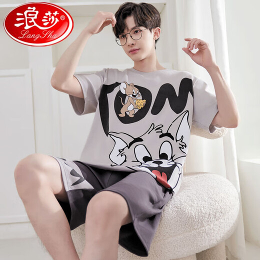 Langsha Herren Pyjamas Sommer Pure Cotton Short Sleeve Shorts Dünne niedliche Cartoon Teenager Großgröße Jungen Kleidungsanzug Daimeiya-6627 m kleiner Größe M Code (70-90jin [Jin entspricht 0,5 kg]))
