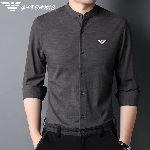 
FALAMONE Armani small stand-alone cotton shirt men's 2025 spring and autumn shirt casual inner Chinese collar thin shirt XQFD-9930 white M 165