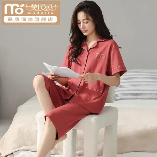 莫代尔棉质睡衣女夏季短袖七分裤两件套装宽松大码可外穿家居服 NXF9893 M 【建议80-100斤】