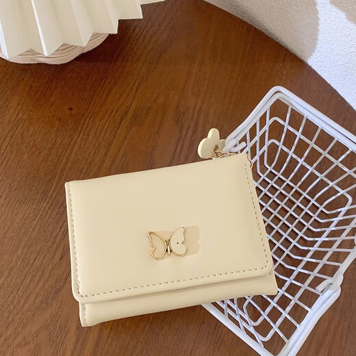 Versión coreana de Chajin de la billetera linda billetera colgante de mariposa bolso de billetera corta integrada con caricatura femenina caricatura de monedas de alto valor amarillo