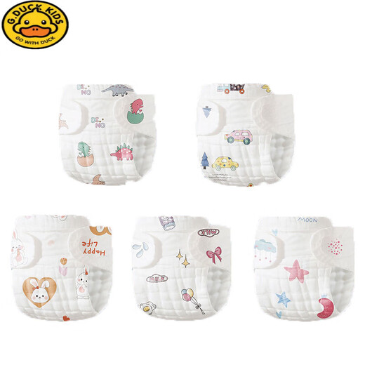 G.duck纯棉纱布尿布裤婴儿尿戒子柔软透气四季可用可水洗机洗重复使用 印花随机 1条装 M码【适合10-20斤 3-9个月)