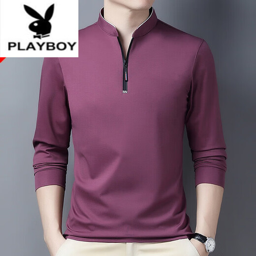 Playboy (Playboy) reines Baumwoll langärmelige T-Shirt-Herren-Dünn-T-Shirt Top Sommer Frühling Herbst Winter im mittleren Alter mit mittleren Alterskragen Langschläfen 6623 Baolan dünn 2xl 180 Vorschläge 160-170jin [Jin gleich 0,5 kg]
