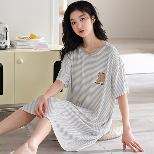 浪莎睡裙夏季女款2025新款莫代尔冰丝短袖凉感可外穿家居服睡衣连衣裙 13298 M