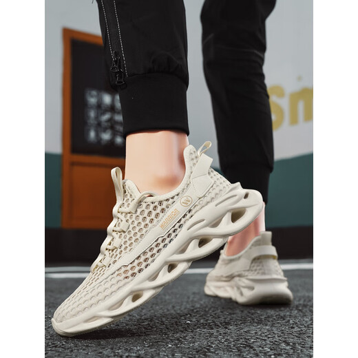 Huili summer men's shoes ice silk mesh breathable shoes men's super light stomp feel sports coconut shoes running hollow black [Autumn and winter waterproof style] YC3893 40